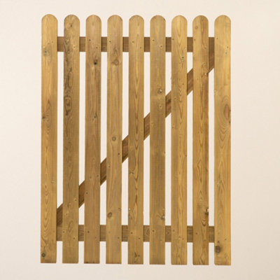 Ruby UK Ruby Round Top Pressure Treated Picket Side Gate 1.2M Ruby Durable Garden Gate 825mm Wide X 1200mm High Right Hand Hinge from B&Q