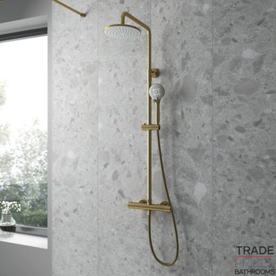 B&Q -  Darcy Dual Head Brushed Brass Thermostatic Shower