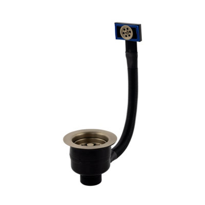 Kitchen Sink Strainer Waste with Overflow - Brushed Brass - Metal - Image 3