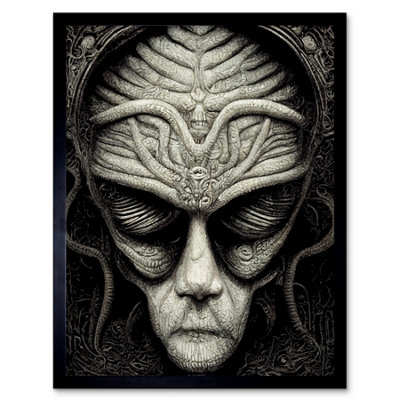 Artery8 Framed Wall Art Alien Grays Monochrome Gothic Horror12X16 Inch from B&Q