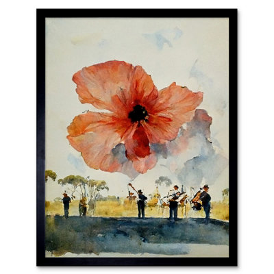 Artery8 Framed Wall Art Watercolour War Memorial Remembrance Day Poppy Brass Band12X16 Inch from B&Q