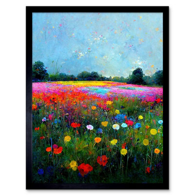 Artery8 Framed Wall Art Delicate Wildflower Meadow Abstract Colourful Modern12X16 Inch from B&Q
