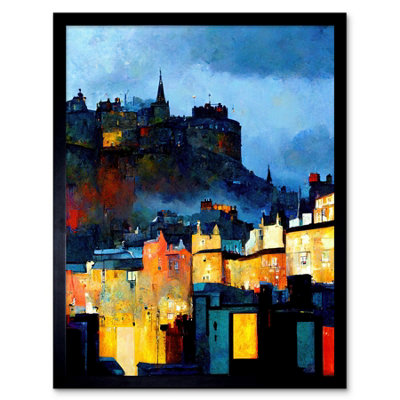 Artery8 Framed Wall Art Edinburgh Castle From Grassmarket Cityscape Modern12X16 Inch from B&Q