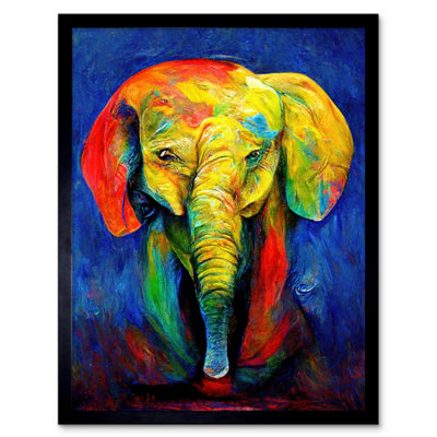 Artery8 Framed Wall Art Surreal Baby Elephant Colourful Abstract Bright12X16 Inch from B&Q