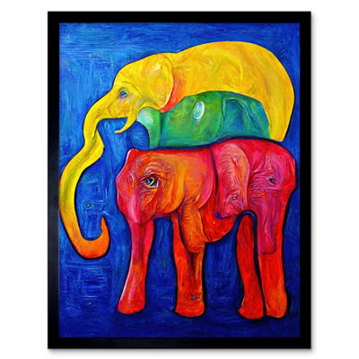 Artery8 Framed Wall Art Abstract Pop Art Surrealism Elephants Colourful Oil12X16 Inch from B&Q
