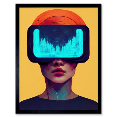 Artery8 Framed Wall Art Funky Virtual Reality Gamer Kids12X16 Inch