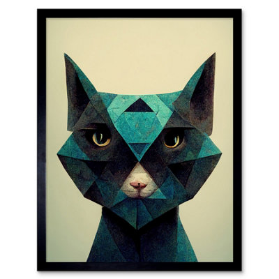 Artery8 Framed Wall Art Fun Geometric Teal Cat12X16 Inch from B&Q