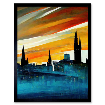 Artery8 Framed Wall Art Dramatic Glasgow City Skyline Modern12X16 Inch from B&Q