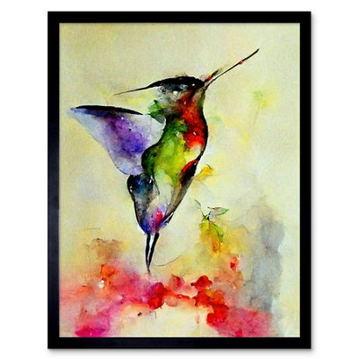 Artery8 Framed Wall Art Elegant Hummingbird Abstract Watercolour12X16 Inch from B&Q