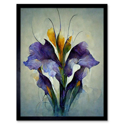 Artery8 Framed Wall Art Iris Bouquet Modern Watercolour12X16 Inch from B&Q