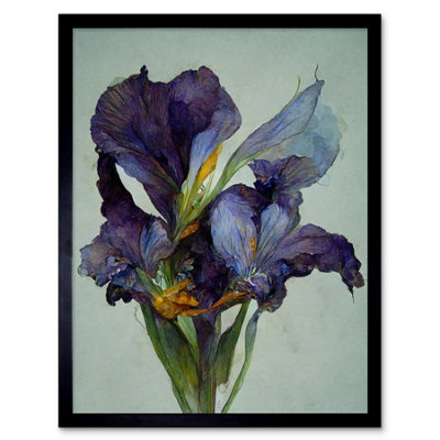 Artery8 Framed Wall Art Iris Floral Modern Watercolour12X16 Inch from B&Q