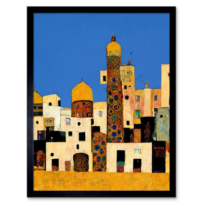 Artery8 Framed Wall Art Klimt Style Moroccan Cityscape Blue Gold12X16 Inch from B&Q