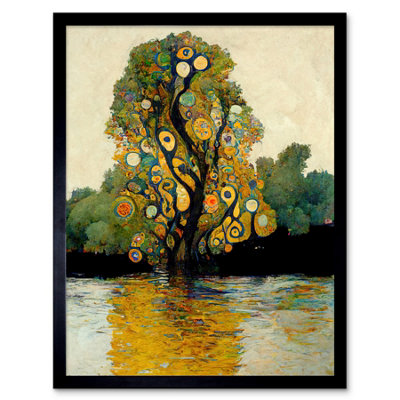 Artery8 Framed Wall Art Klimt Style Tree River Bank Scene12X16 Inch from B&Q