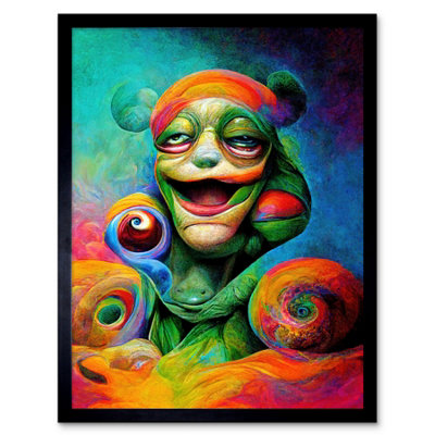 Artery8 Framed Wall Art Psychedelic Stoned Clown Trippy Colourful12X16 Inch from B&Q