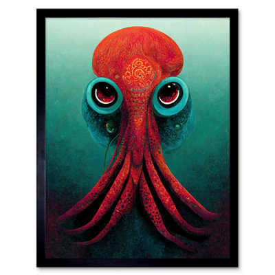 Artery8 Framed Wall Art Modern Vibrant Red & Teal Octopus12X16 Inch from B&Q