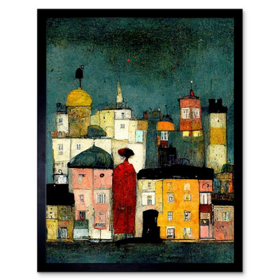 Artery8 Framed Wall Art Onlooker Quirky Colourful Street Scene12X16 Inch from B&Q