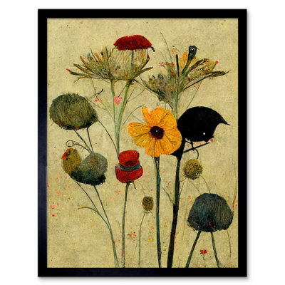 Artery8 Framed Wall Art Colourful Abstract Autumn Wildflowers12X16 Inch from B&Q