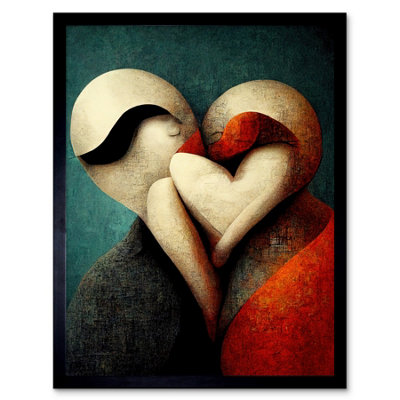 Artery8 Framed Wall Art Abstract True Love Modern Teal Coral Black12X16 Inch from B&Q