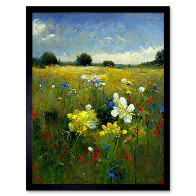 Artery8 Framed Wall Art Wildflower Summer Meadow Floral Landscape Oil12X16 Inch from B&Q