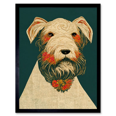 Artery8 Framed Wall Art Teal Orange Scottie Dog Flowers William Morris Style Dog12X16 Inch from B&Q