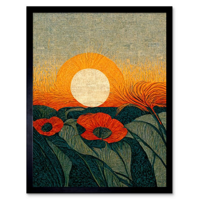 Artery8 Framed Wall Art Abstract Sunrise Over Poppy Meadow William Morris Style12X16 Inch from B&Q