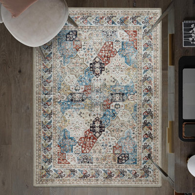 B&Q -  Homeware Soft Pile Area Rug Bedroom Rugs Anti Slip Living Room Rugs Coastal 120X170Cm