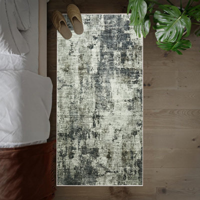 B&Q -  Homeware Soft Pile Runner Rug Living Room Rugs Anti Slip Hallway Rug Kitchen Rugs Frost 60X220Cm