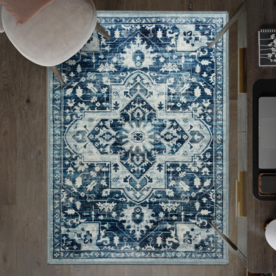 B&Q -  Homeware Soft Pile Area Rug Bedroom Rugs Anti Slip Living Room Rugs Tranquil 120X170Cm