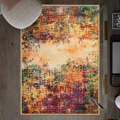 B&Q -  Homeware Soft Pile Area Rug Bedroom Rugs Anti Slip Living Room Rugs Vibrant 120X170Cm