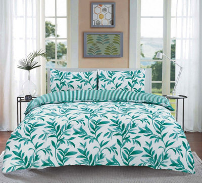 Homes & Linen Luxury Ellie Leaf Printed Floral Reversible Floral Printed Easy Care Reversible Duvet Cover Set from B&Q