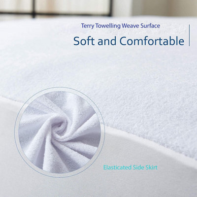 Homes & Linen Terry Mattress Protector 100% Cotton Waterproof Mattress Protector Non- Allergenic & Breathable Absorbent Deep Mattress Protector from B&Q