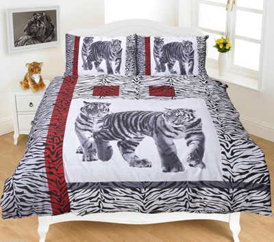 B&Q -  3D Animal Effect Quilt Bedding Sets With Pillow Cases Poly Cotton LuxuryTiger Black