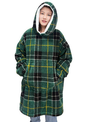Homes & Linen Blanket Hoodie Tartan Check Oversized Wearable Teddy Fleece Hooded Blanket from B&Q