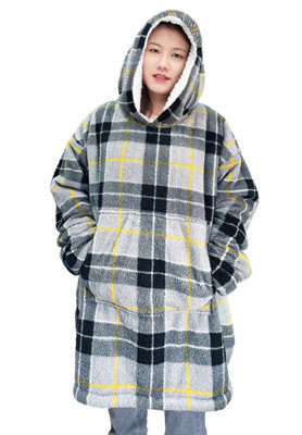 Homes & Linen Blanket Hoodie Tartan Check Oversized Wearable Teddy Fleece Hooded Blanket from B&Q