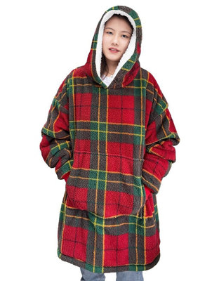 Homes & Linen Blanket Hoodie Tartan Check Oversized Wearable Teddy Fleece Hooded Blanket from B&Q