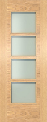 Green & Taylor Oak Ladder 4 Lite Frosted GlassPrefinished Internal Door from B&Q