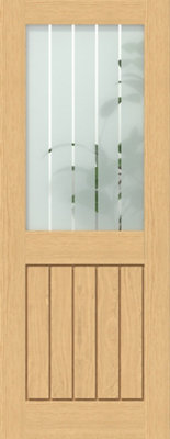 Green & Taylor Cottage Deluxe Oak Frosted Glass With Clear Lines Internal Door from B&Q