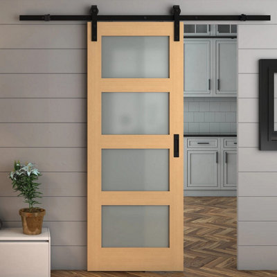 Green & Taylor Oak Shaker 4 Lite Frosted GlassPrefinished Internal Sliding Barn Door from B&Q