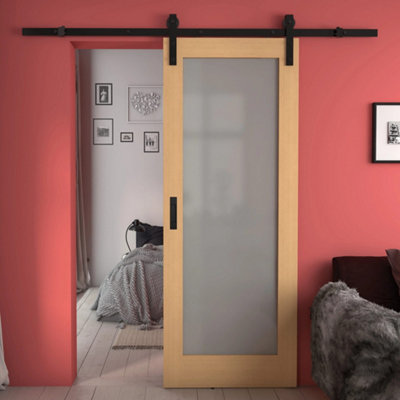 Green & Taylor Oak Shaker 1 Lite Frosted GlassPrefinished Internal Sliding Barn Door from B&Q