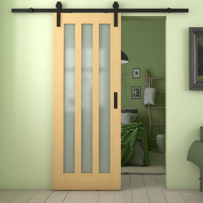 Green & Taylor Aston Oak Frosted Glass Internal Sliding Barn Door from B&Q