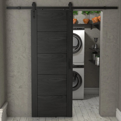 Green & Taylor Black Oak Ladder FlushPrefinished Internal Sliding Barn Door from B&Q