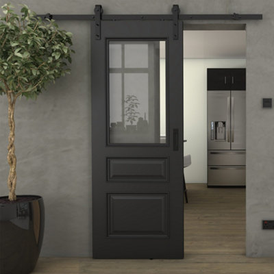 Green & Taylor Tunbridge Black Clear GlassPrefinished Internal Sliding Barn Door from B&Q