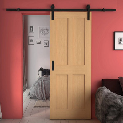 B&Q -  Victorian Oak Shaker 4 Panel Internal Sliding Barn Door