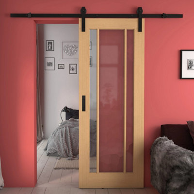 Green & Taylor Worcester Oak 3 Lite Clear Glass Internal Sliding Barn Door from B&Q