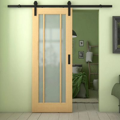 Green & Taylor Worcester Oak 3 Lite Frosted Glass Internal Sliding Barn Door from B&Q
