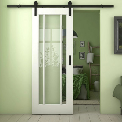 B&Q -  Worcester White Primed 3 Lite Clear Glass Internal Sliding Barn Door