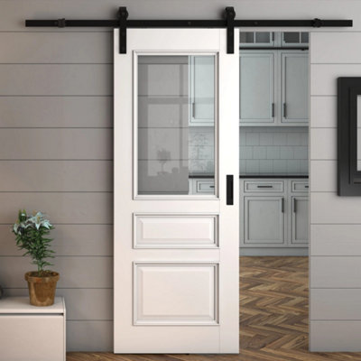 Green & Taylor Tunbridge White Clear GlassPrefinished Internal Sliding Barn Door from B&Q