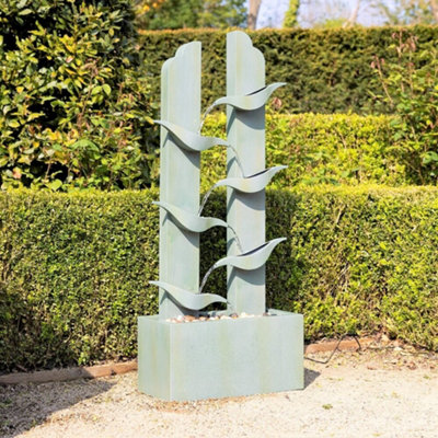Primrose Elvas Tiered Cascading Zinc Water Feature With Lights 123Cm White