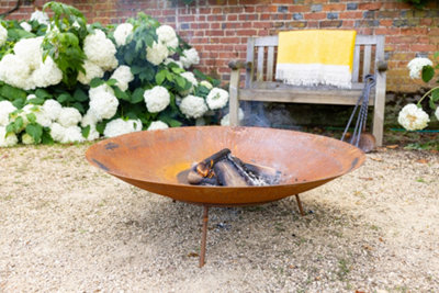 Primrose Corten Steel Fire Pit & Water Bowl 100Cm Diameter-37537 