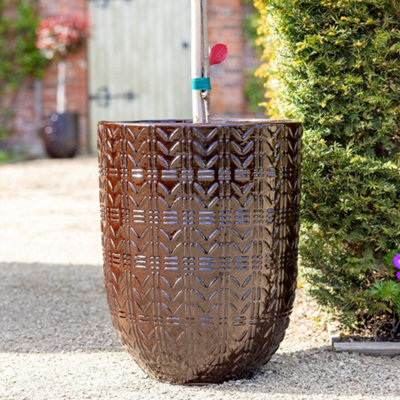 Primrose Textured Glazed Terracotta Planter In Glossy Coffee Brown 63Cm from B&Q